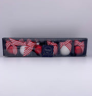 Palline Albero Di Natale In Vetro Rosso E Bianco Con Fiocco 4CM 6PZ