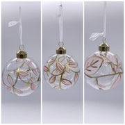 Pallina Albero Di Natale In Vetro Trasparente Decorata Con Foglie 8cm
