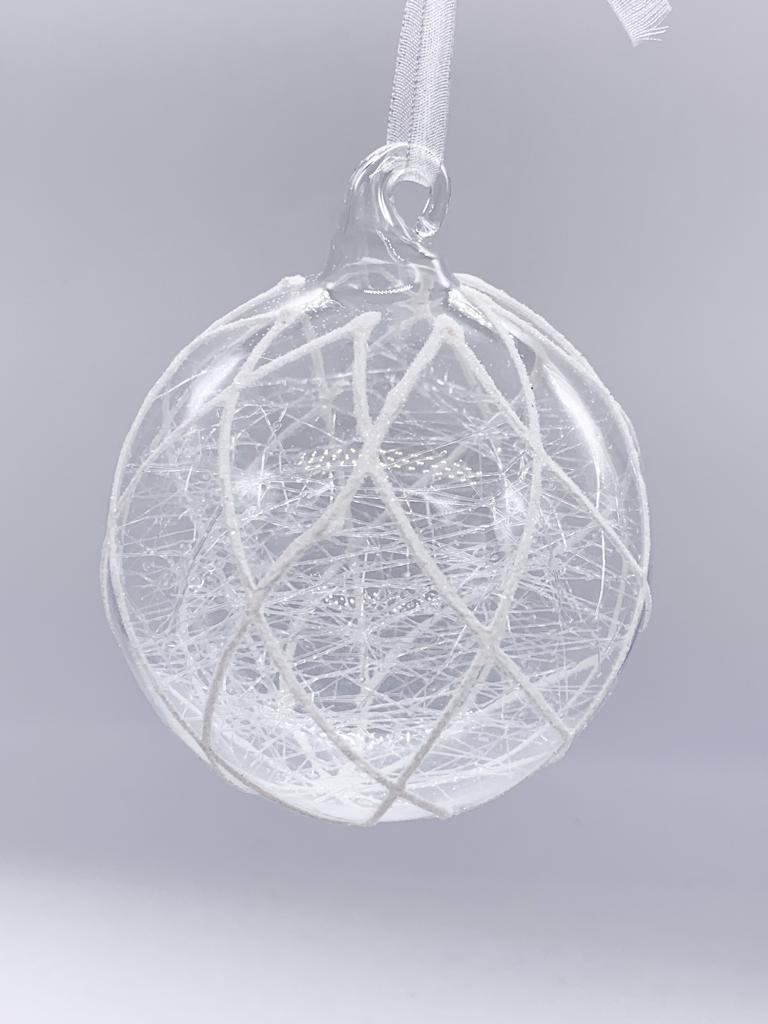 Pallina Albero Di Natale In Vetro Trasparente Con Filamenti 8cm