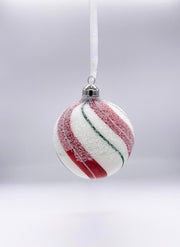 Pallina Albero Di Natale In Vetro Strisce Ondulate Con Effetto Neve 10cm