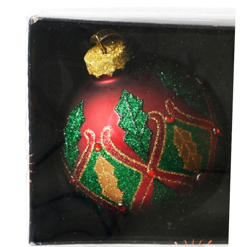 Pallina Albero Di Natale In Vetro Rosso Con Vischio 8cm