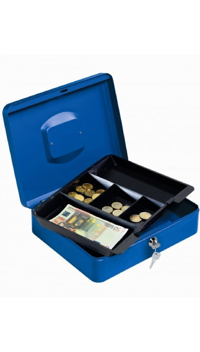 Cassetta Portavalori 5 Scomparti Blu Con Chiusura A Chiave 30x24x9cm