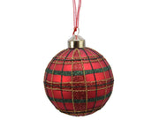 Pallina Albero Di Natale In Vetro A Scacchi Rossi E Verdi Con Glitter 8cm
