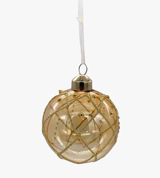 Pallina Albero Di Natale In Vetro Oro Iridescente Decorata 8cm
