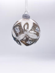 Pallina Albero Di Natale In Vetro Argento Con Decorazione Glitter 8cm