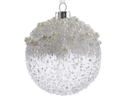 Pallina Albero Di Natale in Vetro Trasparente Con Perline E Glitter 8cm