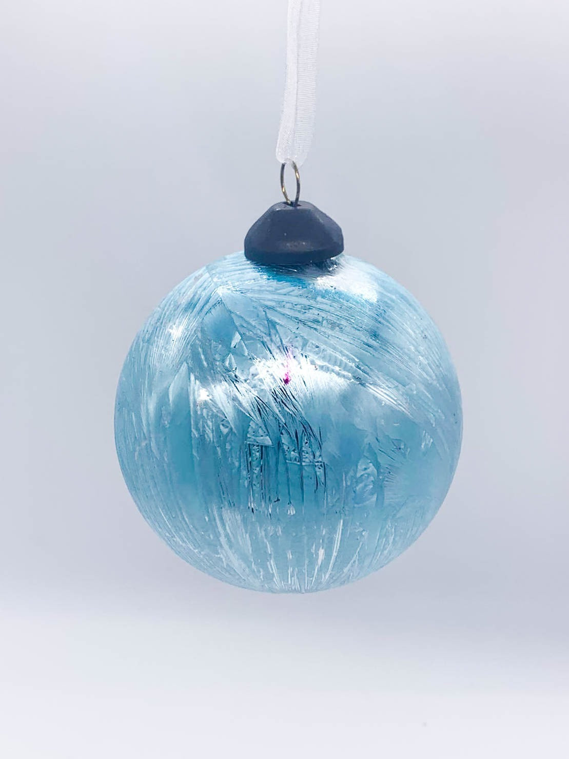 Pallina Albero Di Natale In Vetro Turchese Effetto Marmo 8cm