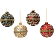 Pallina Albero Di Natale In Vetro Con Diamanti E Perline Colori Assortiti d10cm