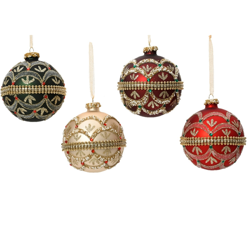 Pallina Albero Di Natale In Vetro Con Diamanti E Perline Colori Assortiti d10cm