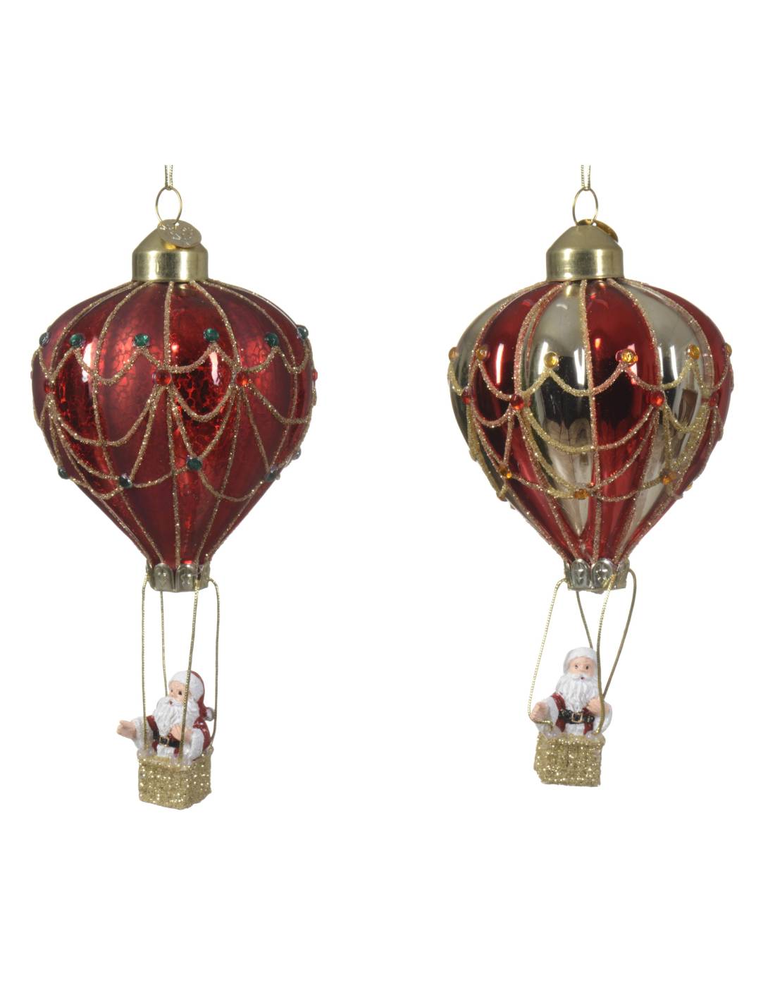 Addobbo Albero Di Natale In Vetro Mongolfiera Con Babbo Natale 14cm