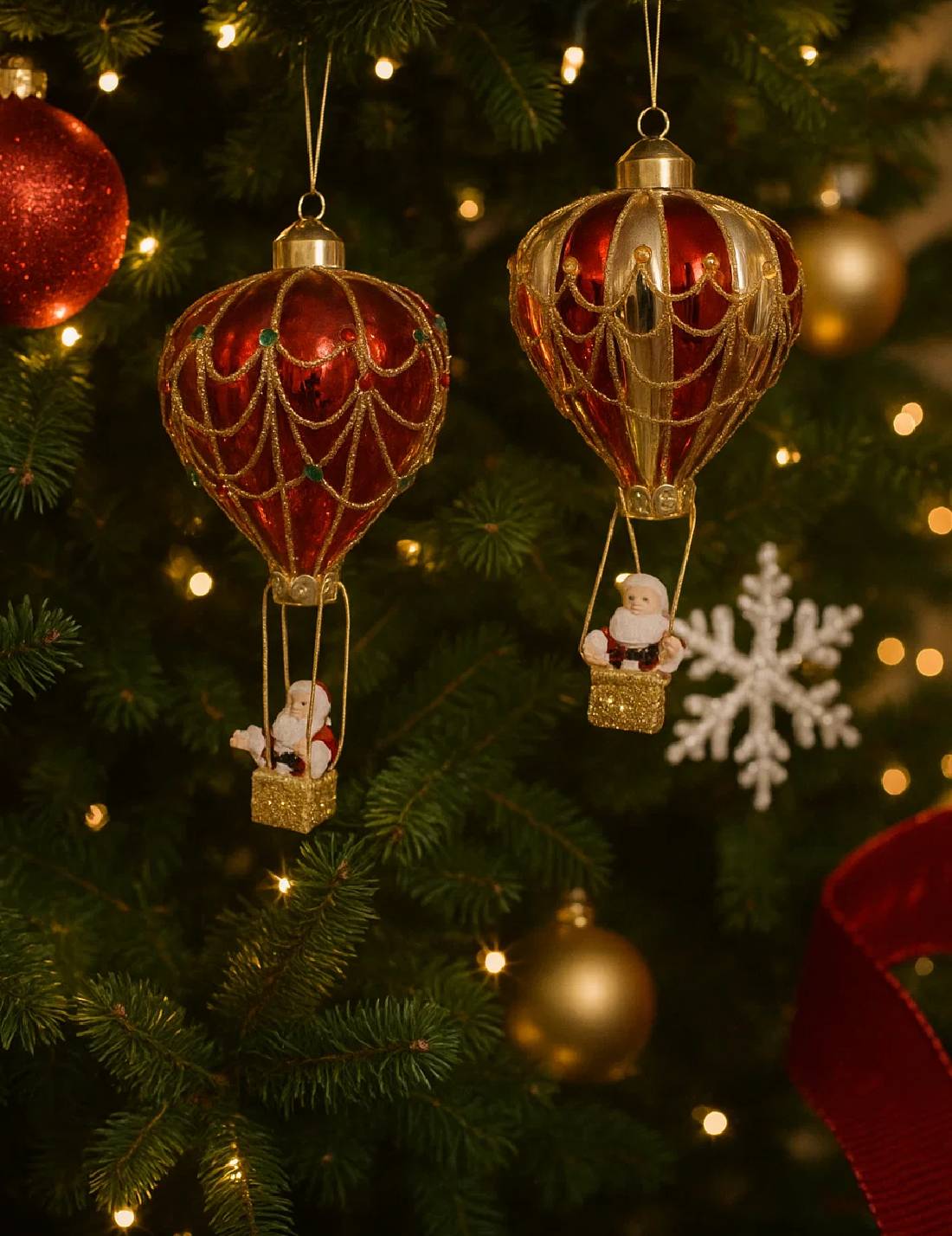Addobbo Albero Di Natale In Vetro Mongolfiera Con Babbo Natale 14cm