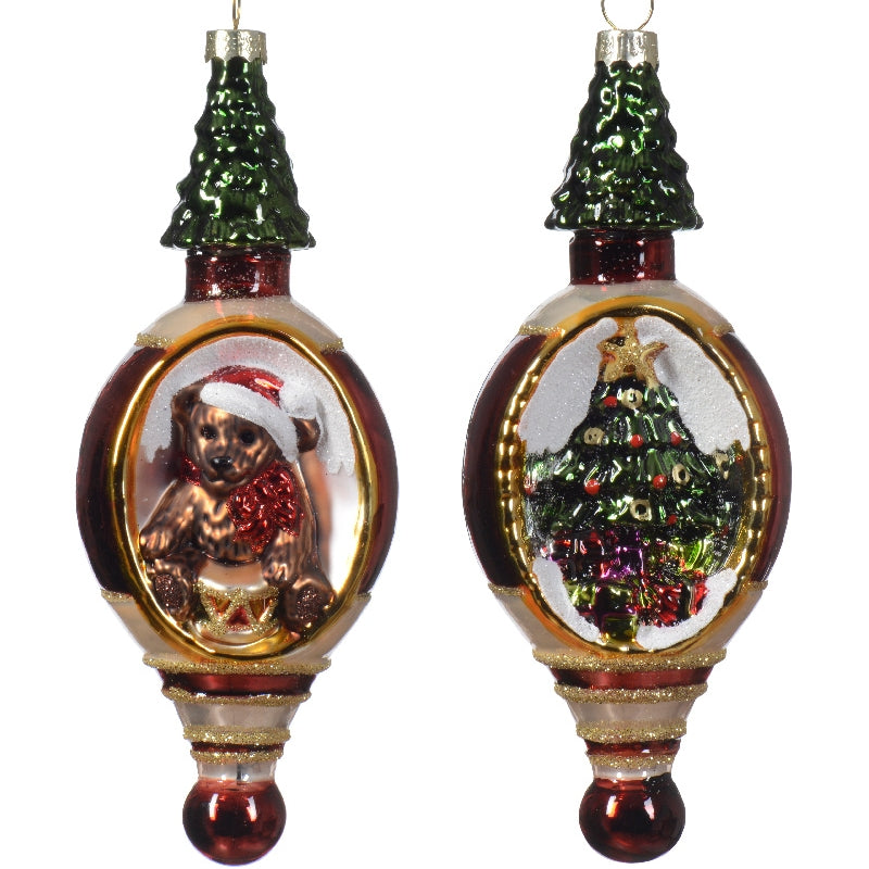 Pallina Albero Di Natale In Vetro Con Orso O Albero Di Natale 16cm Assortito
