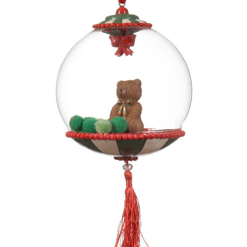 Addobbo Albero Di Natale In Vetro Pallina Con Orsetto Teddy 12cm