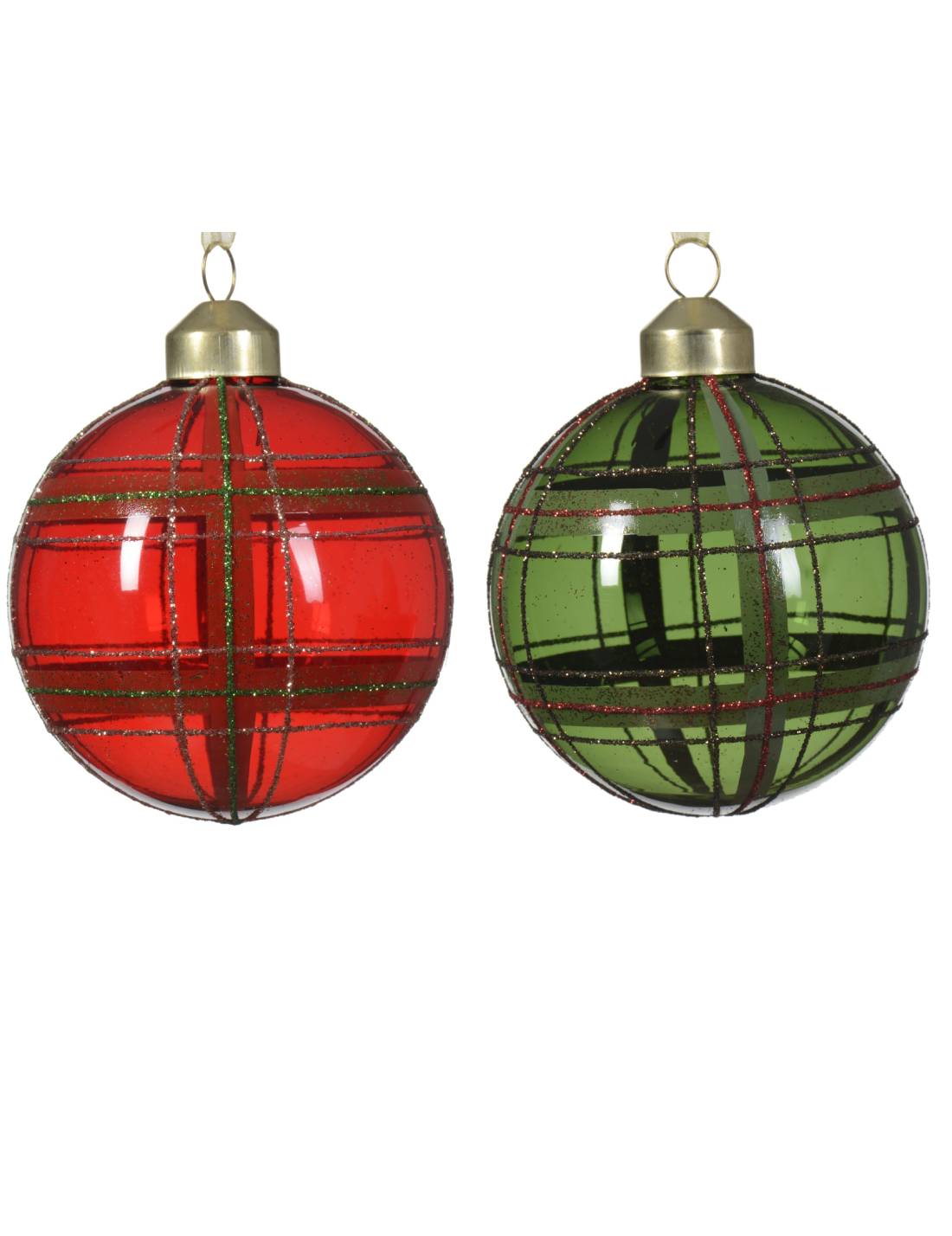 Pallina Albero Di Natale In Vetro Scozzese Con Glitter 8cm