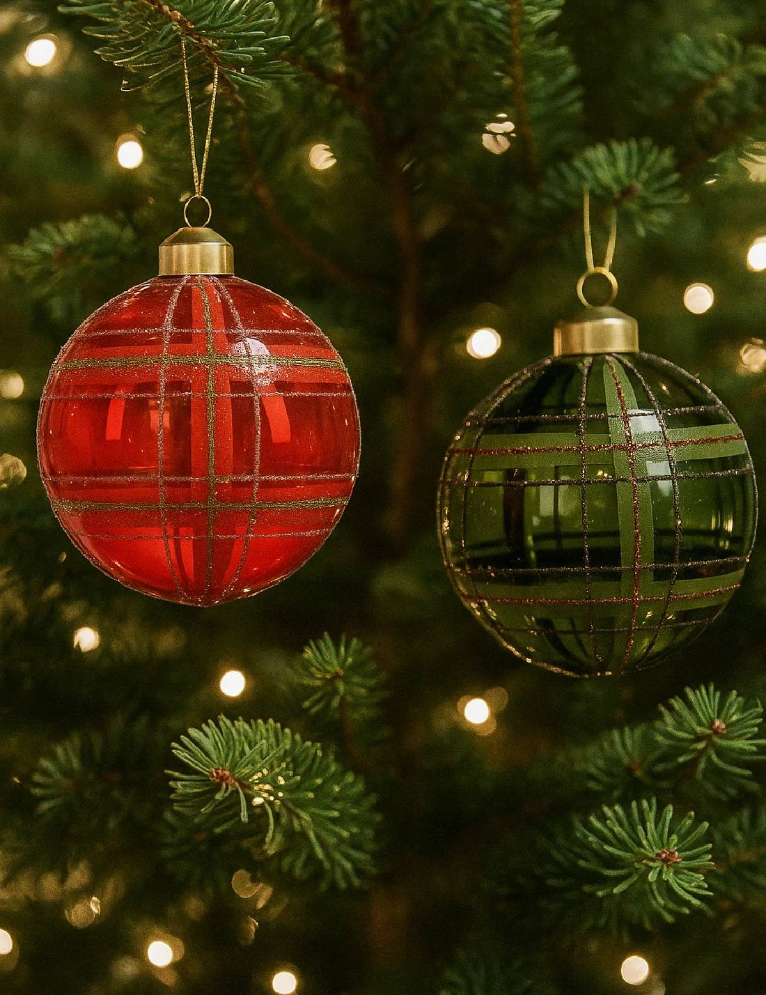 Pallina Albero Di Natale In Vetro Scozzese Con Glitter 8cm