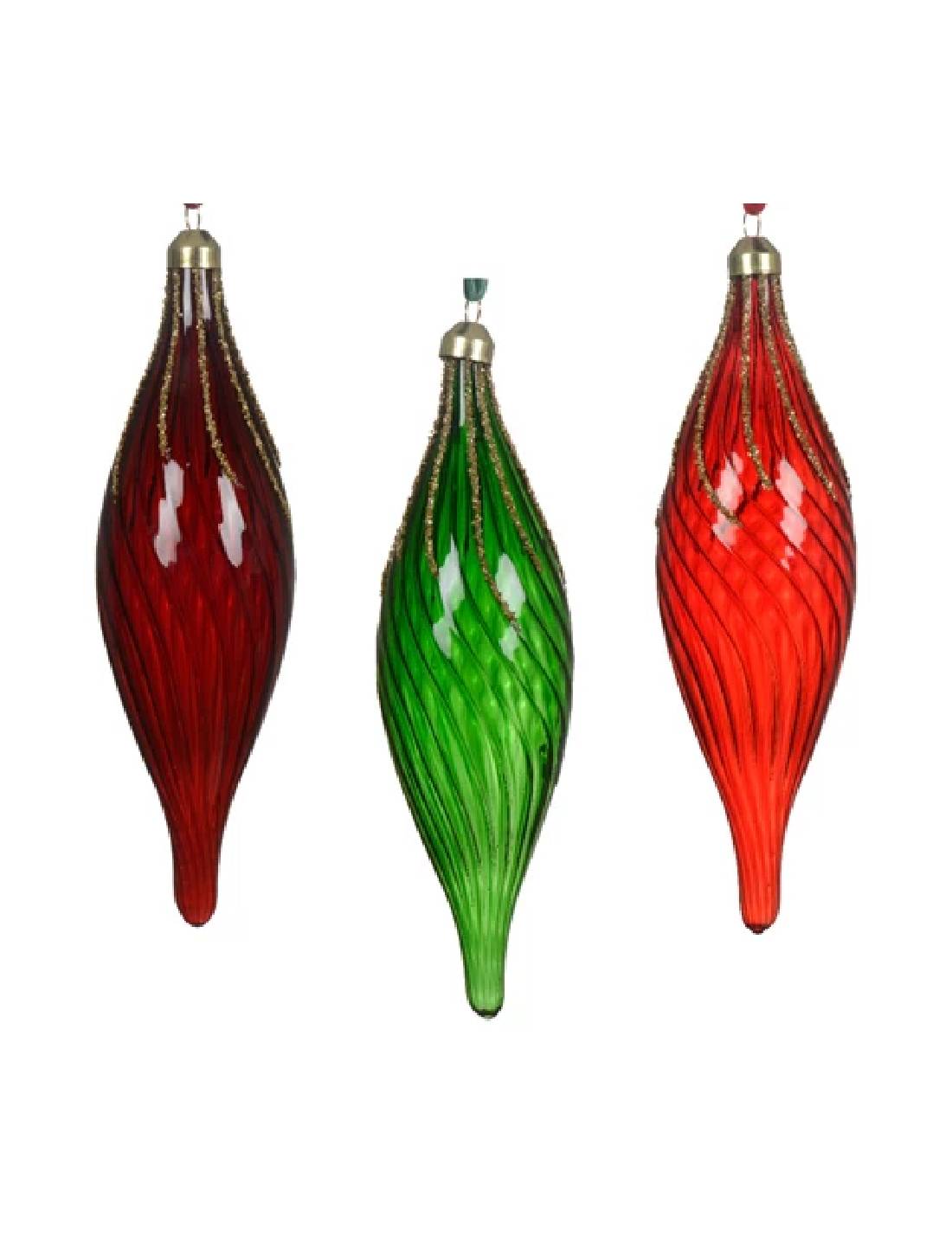 Pallina Albero Di Natale In Vetro Allungata h20cm Prodotto Assortito