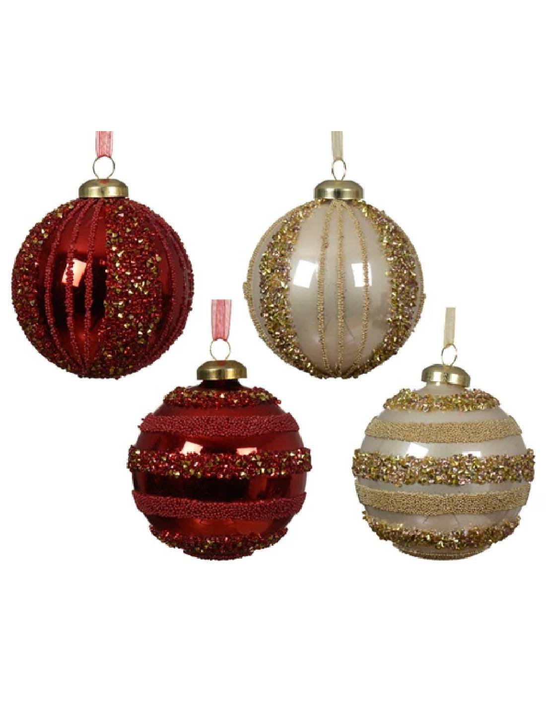 Pallina Albero Di Natale In Vetro Paillettes Rosso/Oro d8cm Prodotto Assortito