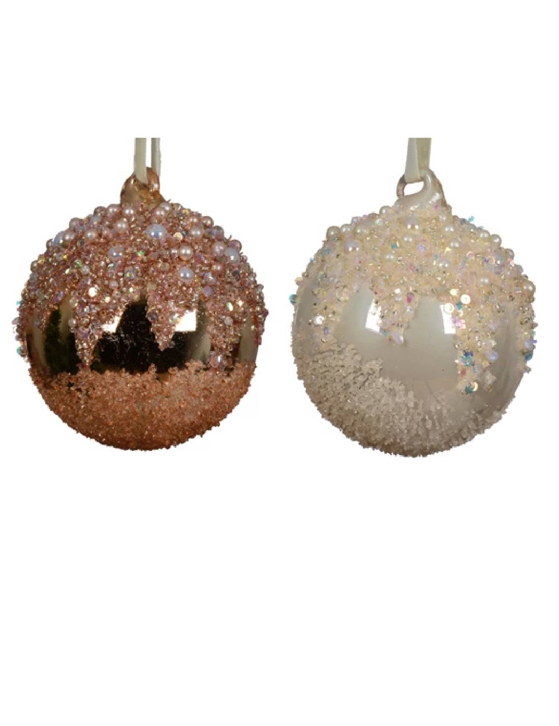 Pallina Albero Di Natale In Vetro Perle E Paillettes d8cm Prodotto Assortito