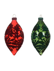 Pallina Albero Di Natale In Vetro Allungata Velluto Barocco 6,5cm 2pz Prodotto Assortito