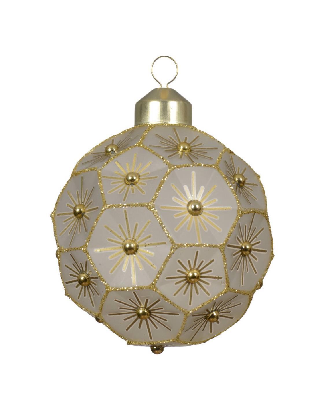 Pallina Albero Di Natale In Vetro Irregolare Con Decorazioni Oro 8cm