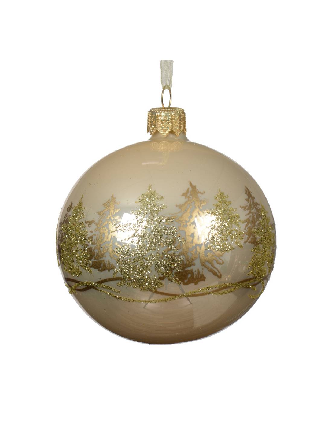 Pallina Albero Di Natale In Vetro Abeti Dorati 12cm