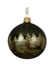 Pallina Albero Di Natale In Vetro Verde Con Abeti Dorati 8cm