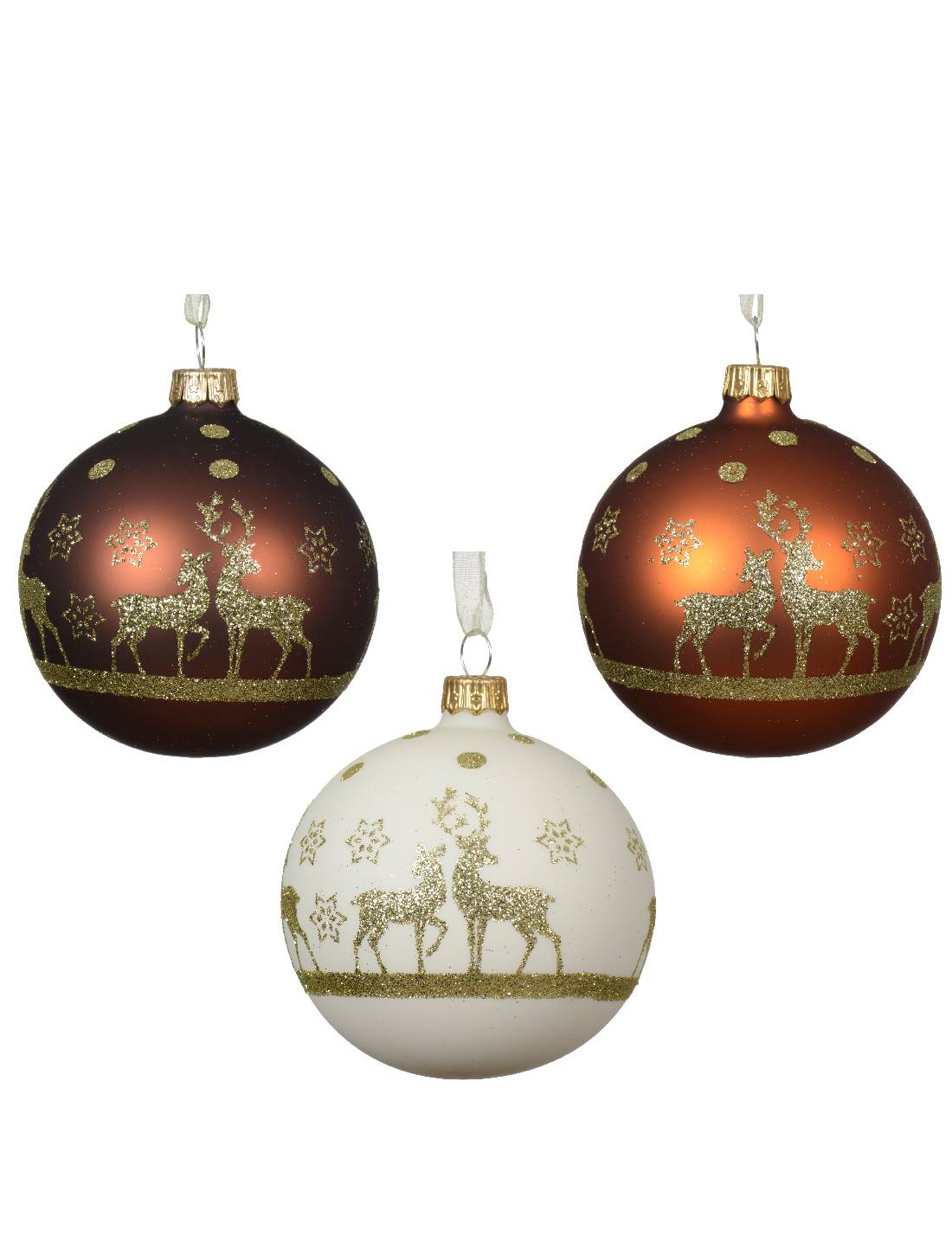 Pallina Albero Di Natale In Vetro Con Renne Dorate 8cm Prodotto Assortito