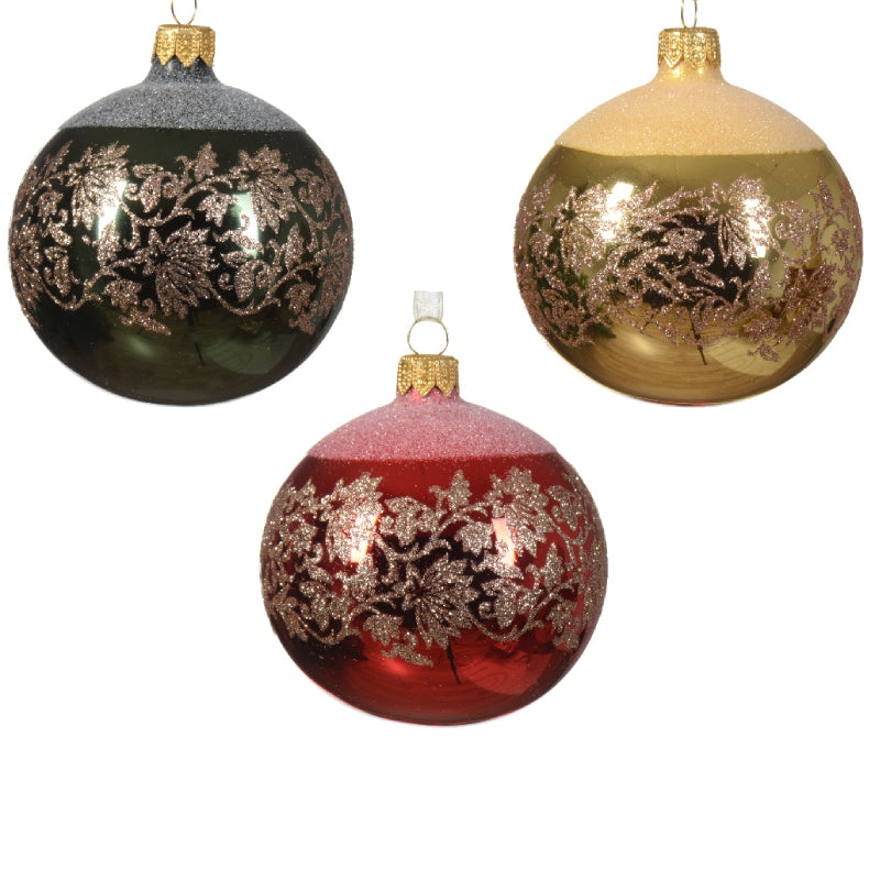Pallina Albero Di Natale In Vetro Con DeCorazioni Glitter Rose Colori Assortiti 8cm