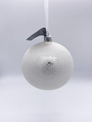 Pallina Albero Di Natale In Vetro Bianca Con Glitter 10cm