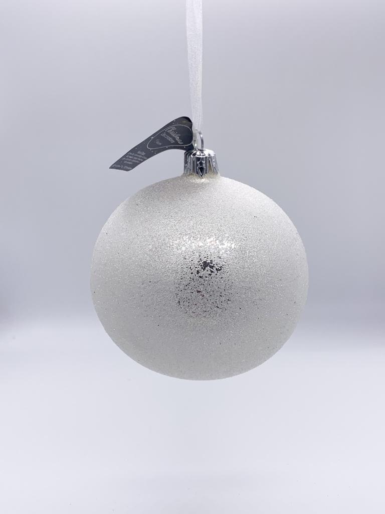 Pallina Albero Di Natale In Vetro Bianca Con Glitter 10cm