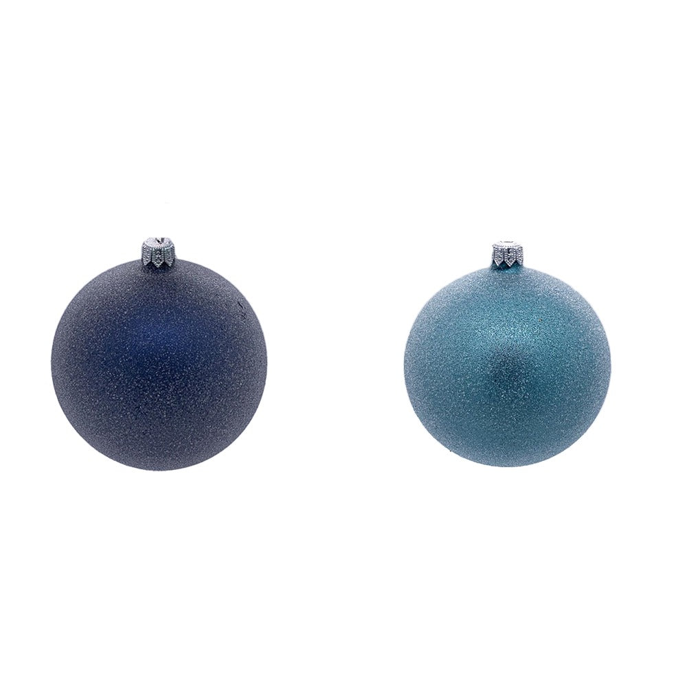 Pallina Albero Di Natale In Vetro Blu E Azzurra Assortite Con Glitter 10cm