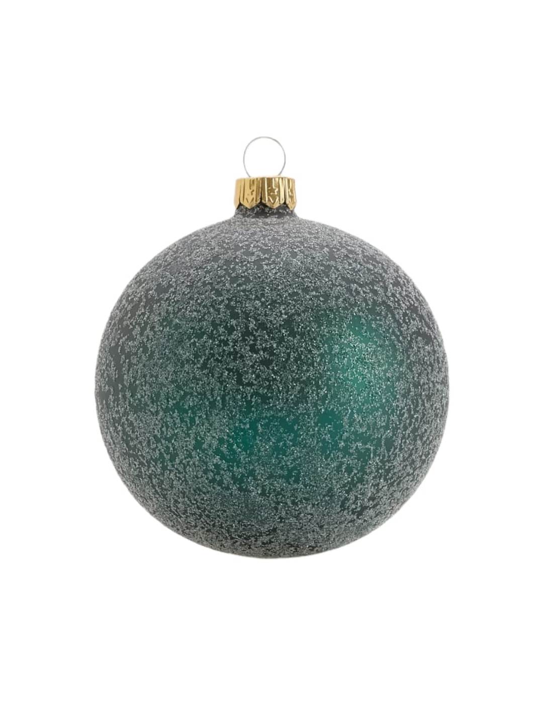 Pallina Albero Di Natale In Vetro Verde Con Glitter 10cm