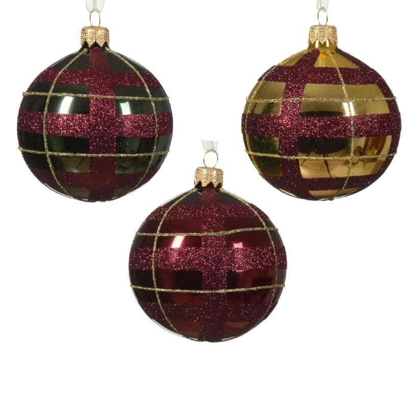 Pallina Albero Di Natale In Vetro Con Deorazioni Glitter Rosso Colori Assortiti 8cm