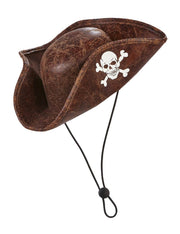 Cappello Mini Tricorno In Similpelle Da Pirata Halloween e Carnevale