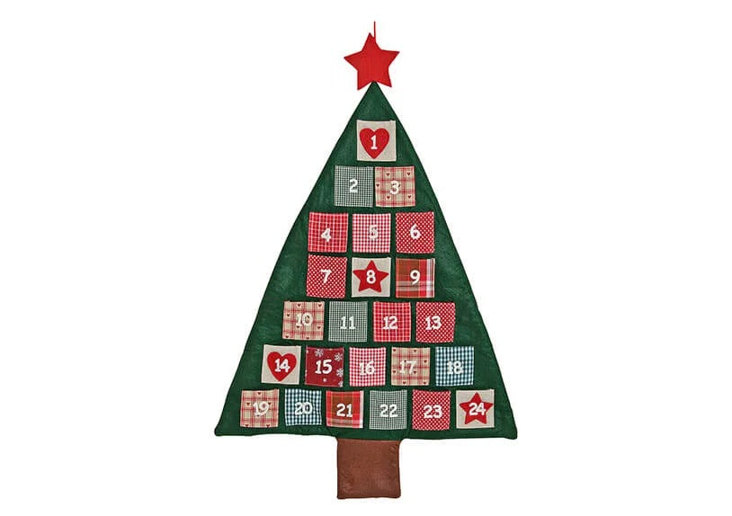 Calendario Dell'Avvento Albero Di Natale E Stella Rossa In Stoffa 70cm