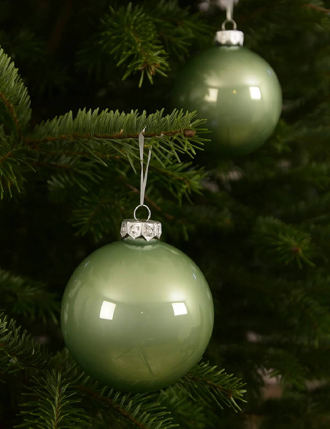 Pallina Albero Di Natale In Vetro Verde Matcha 8cm