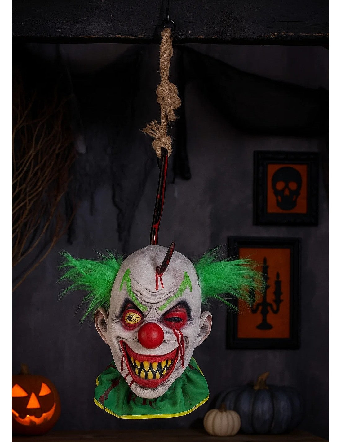Testa Mozzata Di Halloween Clown Diabolico Da Appendere 60cm