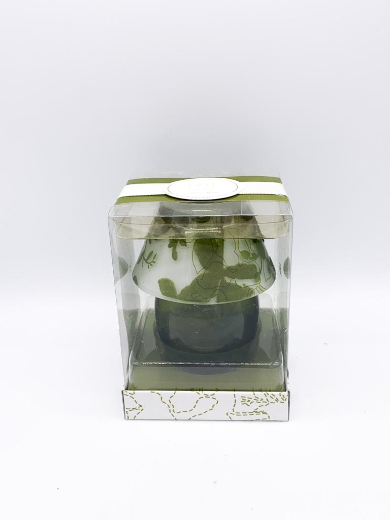 Candela Decorazione Pasqua Verde Lampada Vetro Con Foglie 9cm