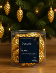 Set 12pz Palline Albero Di Natale Pigna Oro 6cm