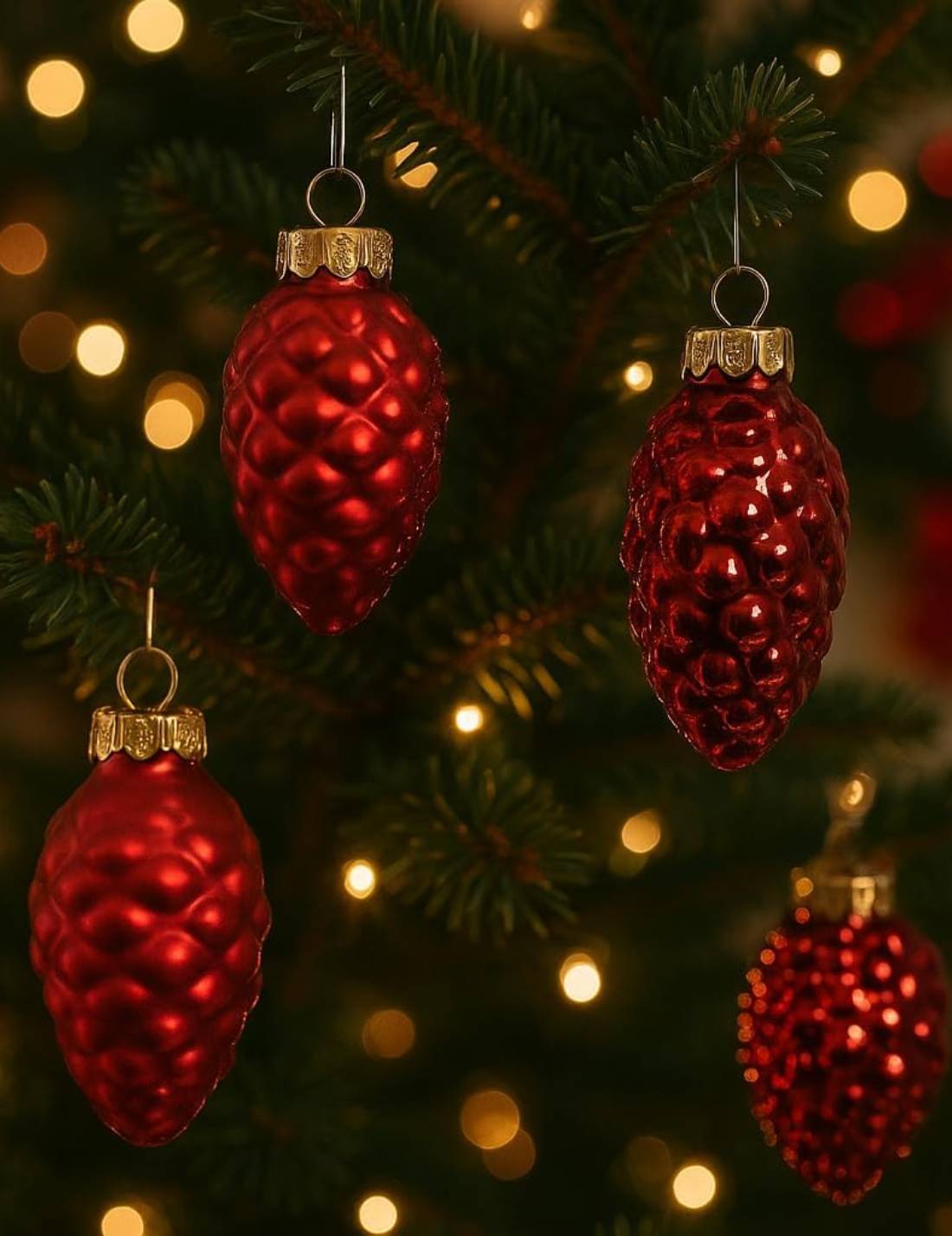 Set 12pz Palline Albero Di Natale Pigna Rosse 6cm