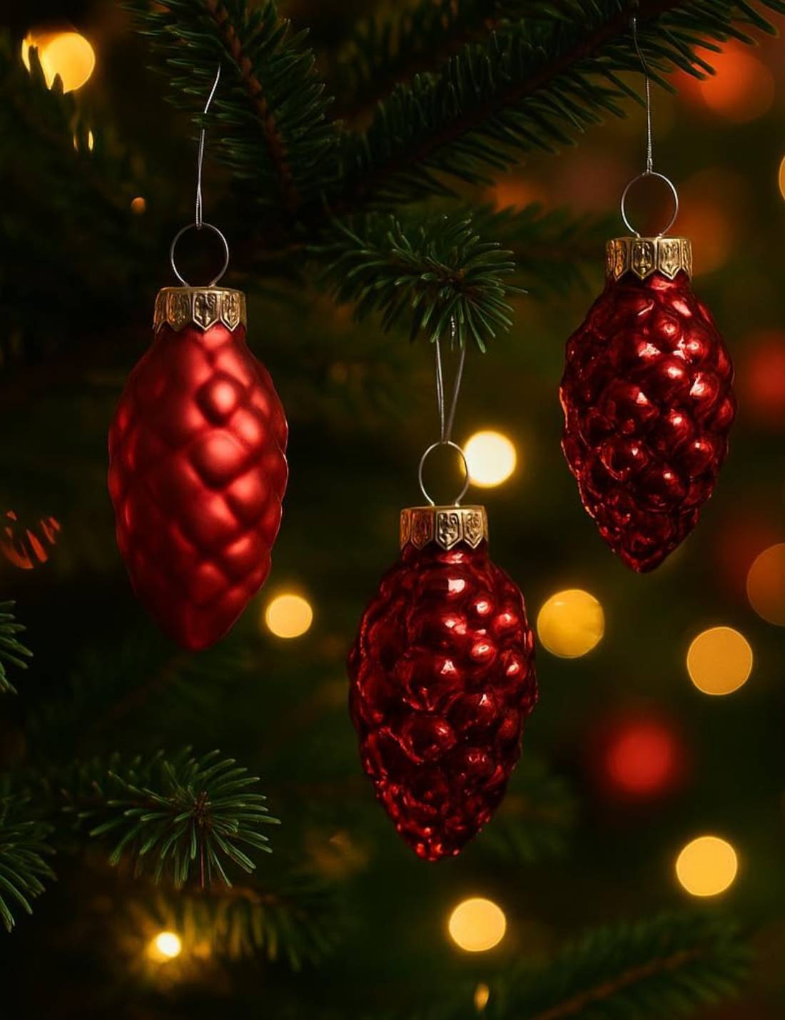 Set 12pz Palline Albero Di Natale Pigna Rosse 6cm