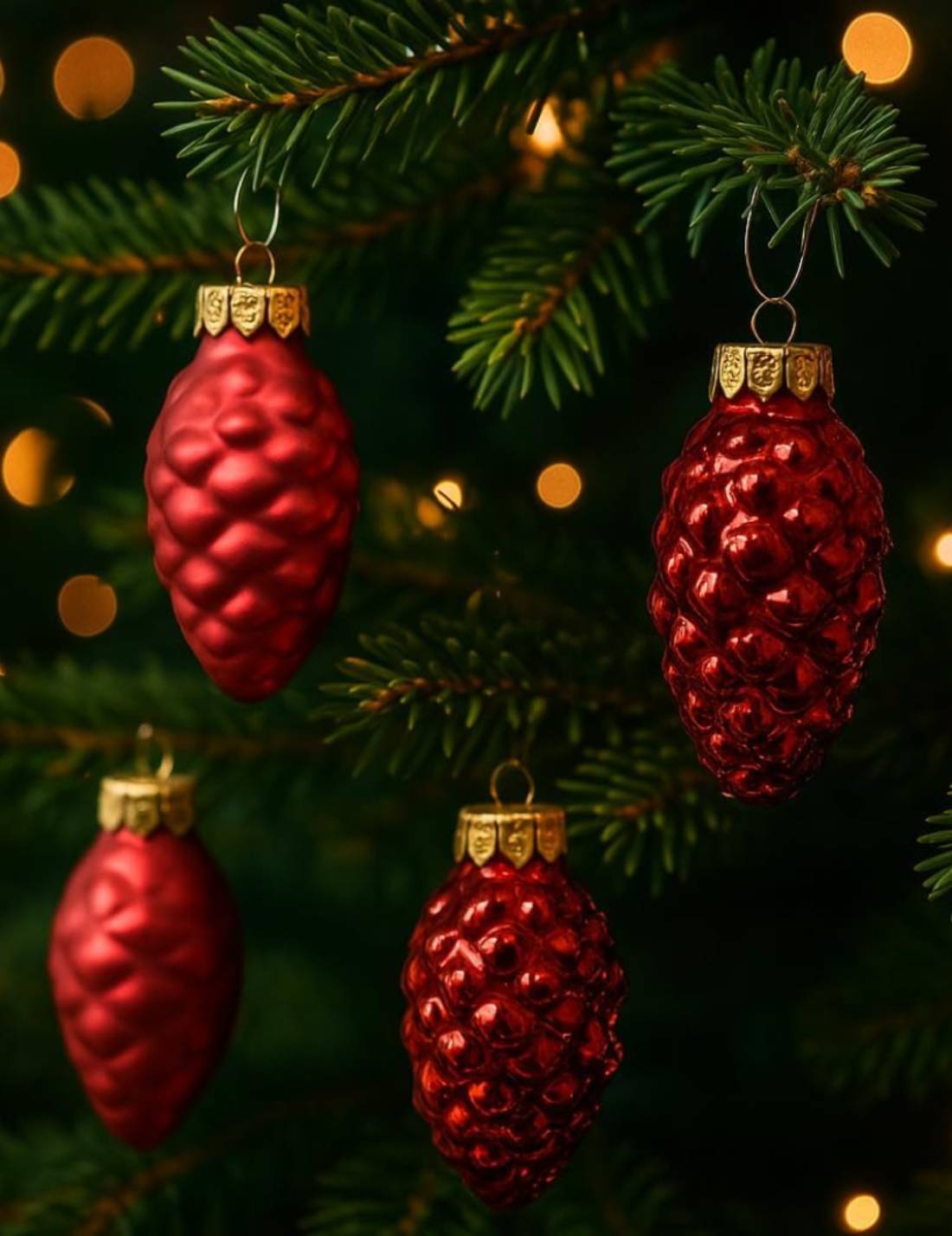 Set 12pz Palline Albero Di Natale Pigna Rosse 6cm