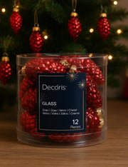 Set 12pz Palline Albero Di Natale Pigna Rosse 6cm