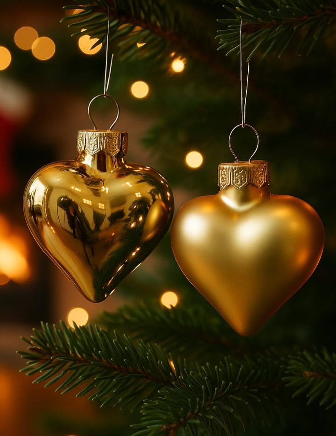 Set 12pz Palline Albero Di Natale Cuore Oro 4cm