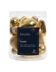 Set 12pz Palline Albero Di Natale Cuore Oro 4cm