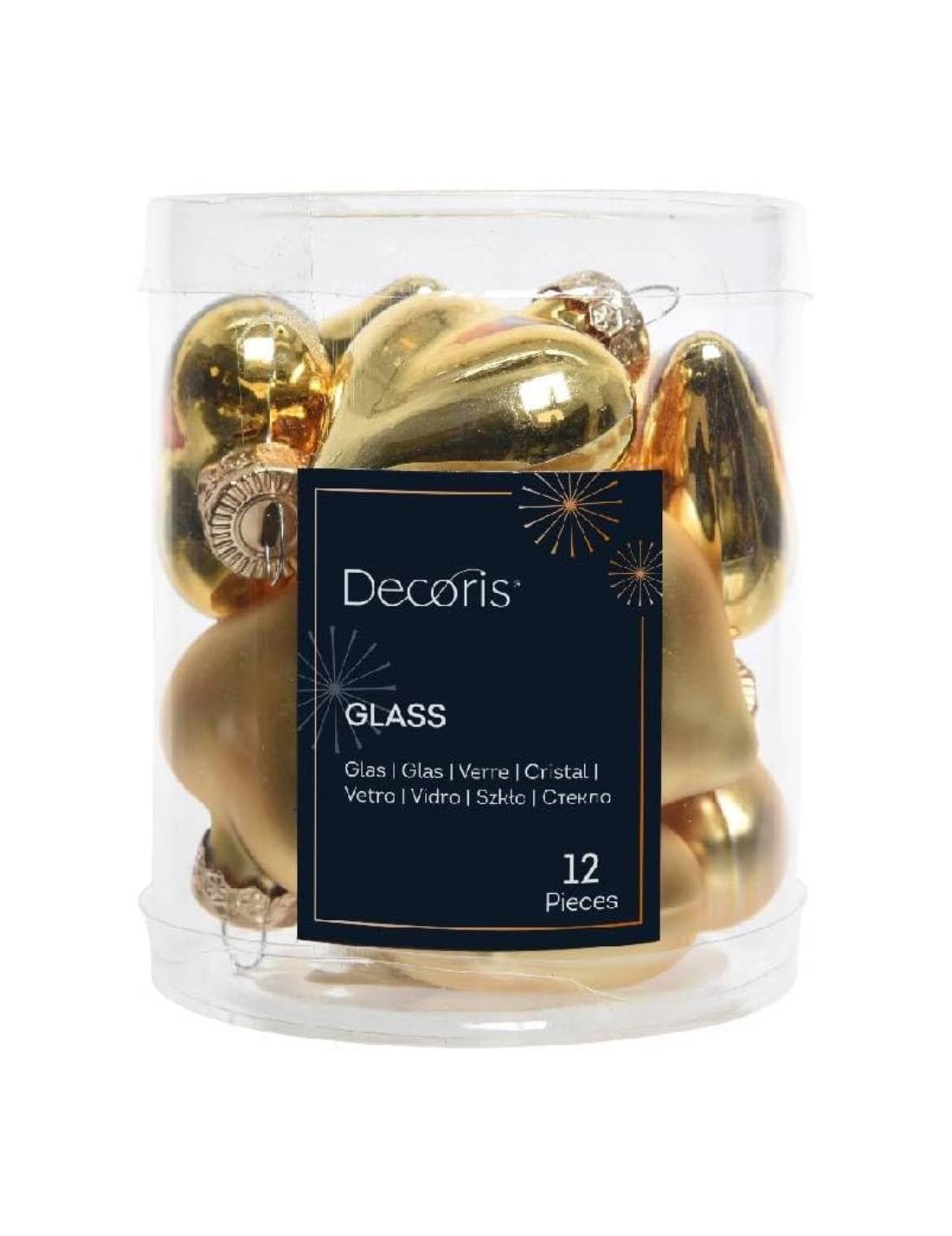 Set 12pz Palline Albero Di Natale Cuore Oro 4cm