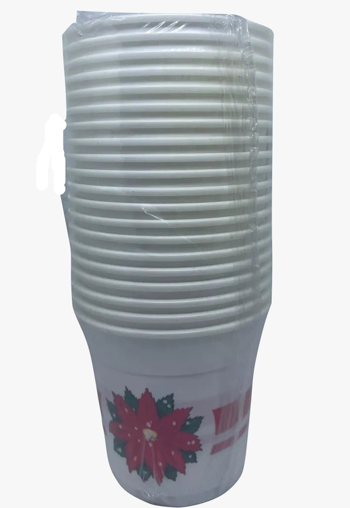 Bicchieri Di Plastica Natalizi Bianchi Con Stella Di Natale 20PZ 200CC.