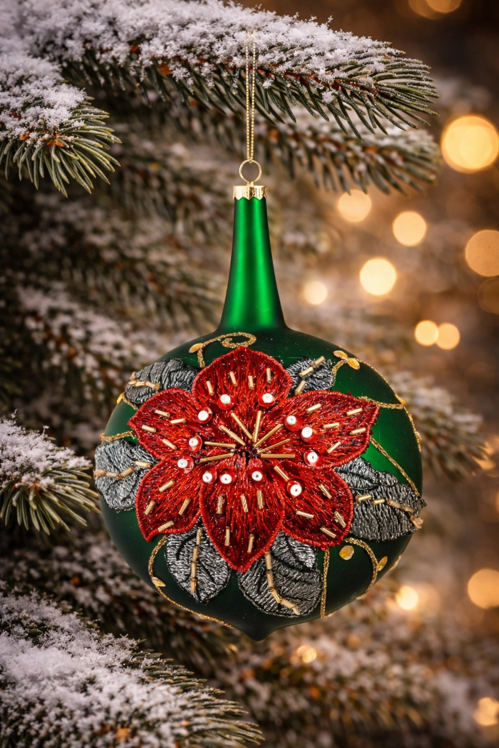 Pallina Albero Di Natale In Vetro Verde Con Stella Di Natale 18cm