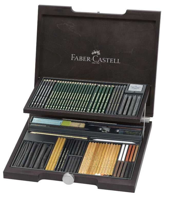 Pitt Monochrome Faber Castell Valigetta In Legno Mogano 86pz