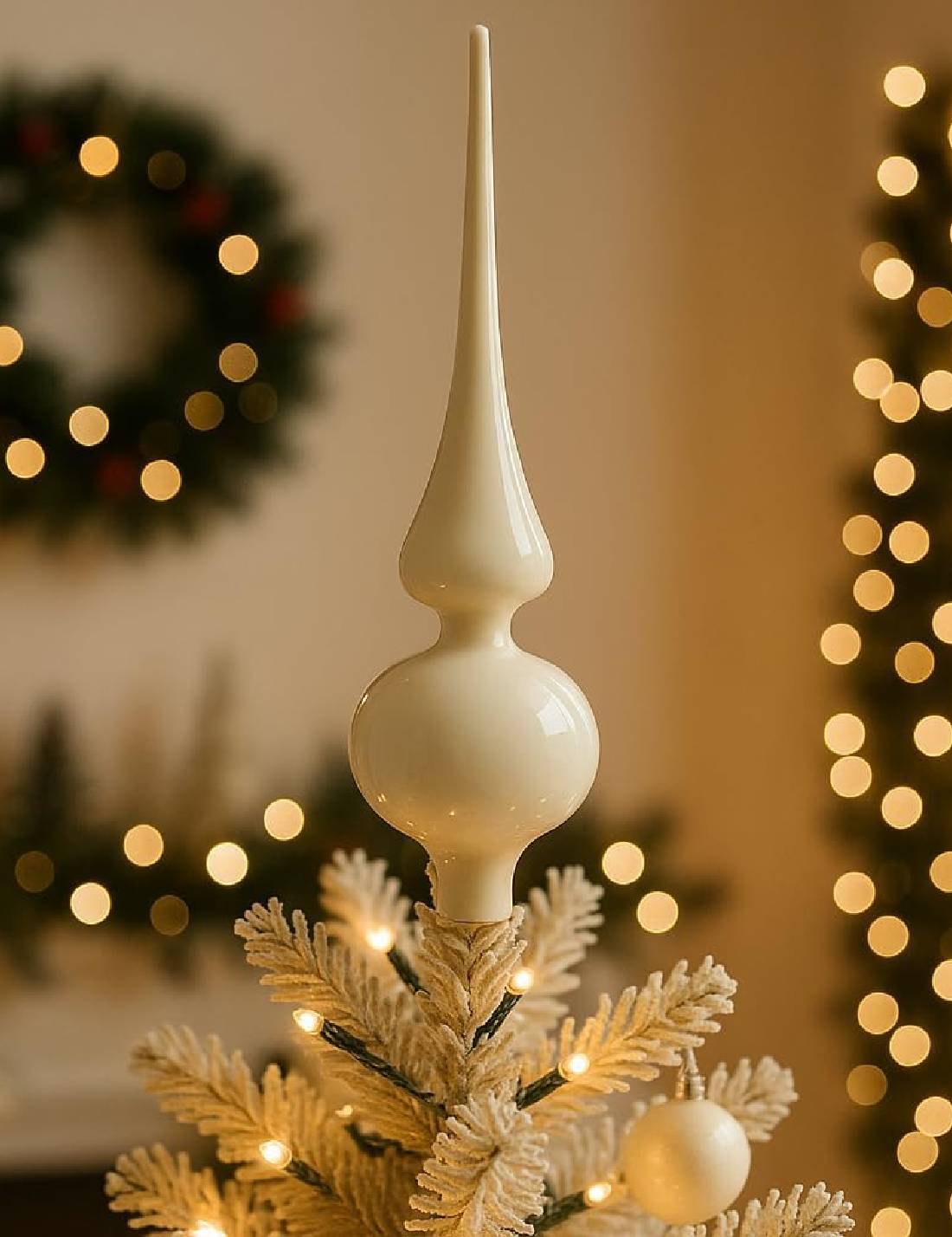 Puntale Albero Di Natale In Vetro Bianco Lana 26cm